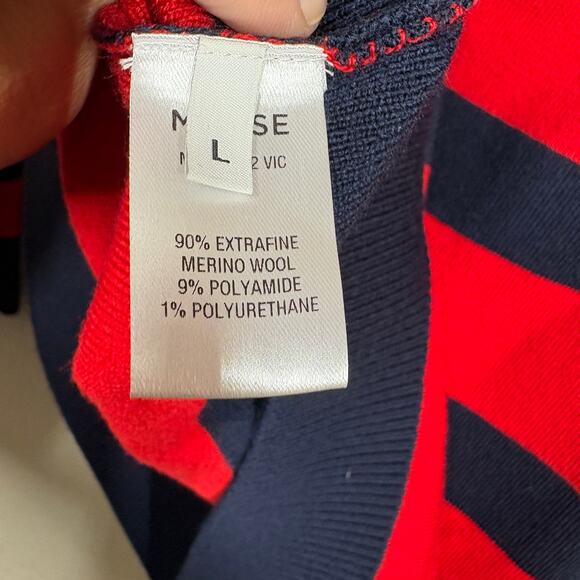 Monse Large Striped Cut Out Knit Mini Dress Red Black Wool Blend Long Sleeves - Picture 11 of 11